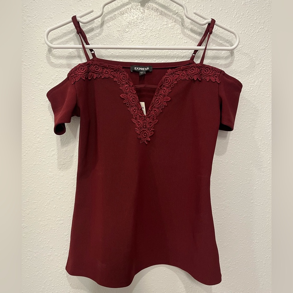 Express Burgundy Cold Shoulder Top